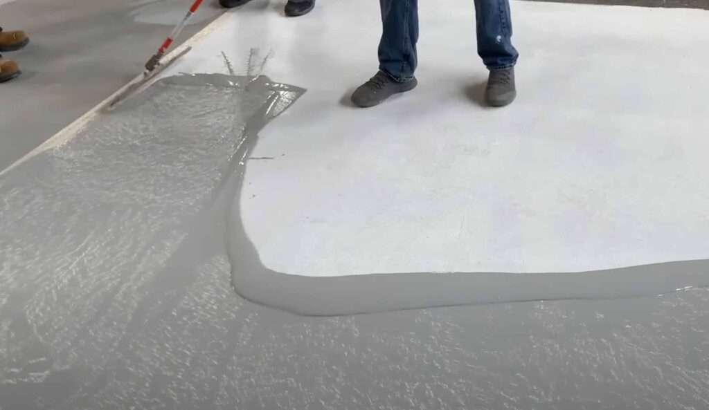 Freshly applied concrete overlay resurfacing