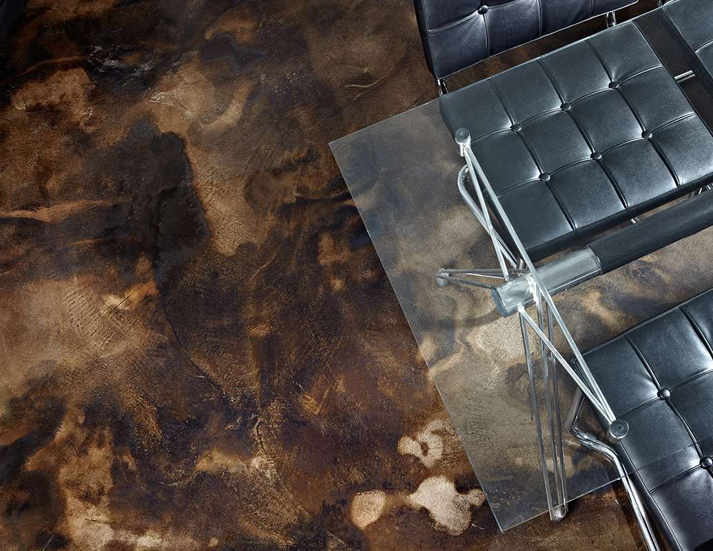 Rich marbled stained concrete interior floor